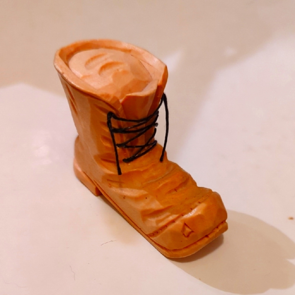 Miniature Carved Wood Boot